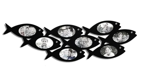Adeco: Black Wood School Of Fish Collage Picture