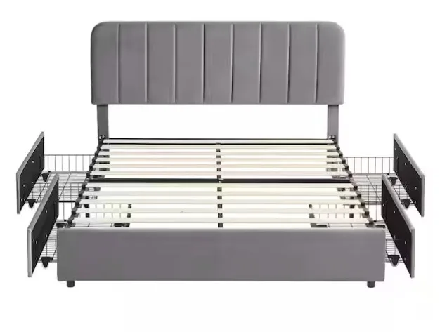 Vevelo Upholstered Metal Frame With 4 Storage Drawers