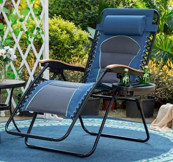 Name Brand Zero Gravity Lounge Chair Folding Recliner With Wooden Armrest