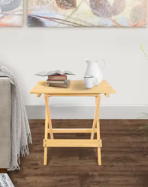 Home Natural Solid Wood Folding Patio Side Tables