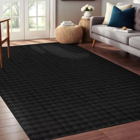 Beverly Rug: Black Non-slip Rubber Back Washable Polyester Checker Indoor Area Rug