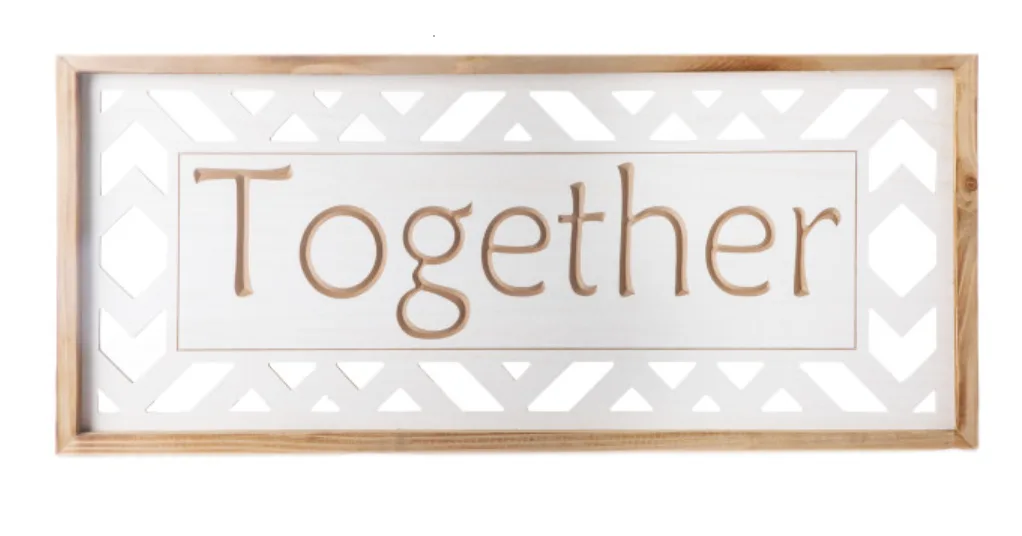 Urban Trends: Wood Rectangle Wall Art With Lattice Trim And Writing "together"