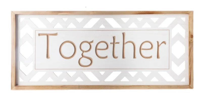 Urban Trends: Wood Rectangle Wall Art With Lattice Trim And Writing "together"