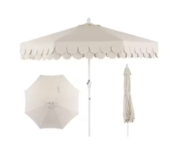 Jonathan Y: Tracy 9’ Scalloped Fringe Market Patio Umbrella