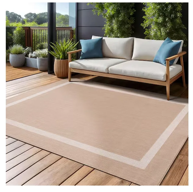 Beverly Rug 9' X 12' Beige White Waikiki Modern Bordered Indoor/outdoor Rug