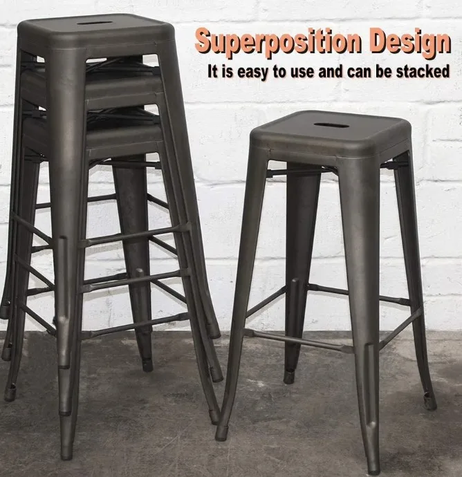 Total Of 4 Name Brand Metal Square Barstools