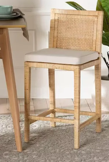 Sofia Wood Rattan Low Back Counter Height Bar Stool