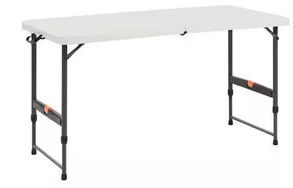 Hdx 4' Resin Top Single Hand Adjustable Height Indoor/outdoor Rectangular Folding Utility Table