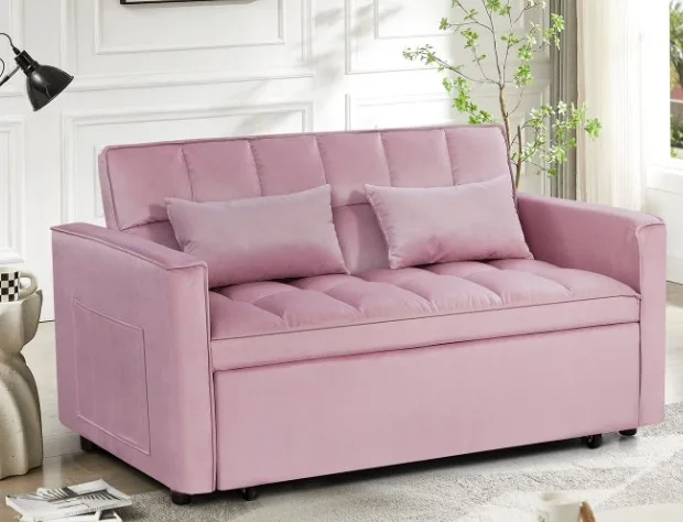 Hommoo Versatile Velvet Loveseat With Pullout Bed