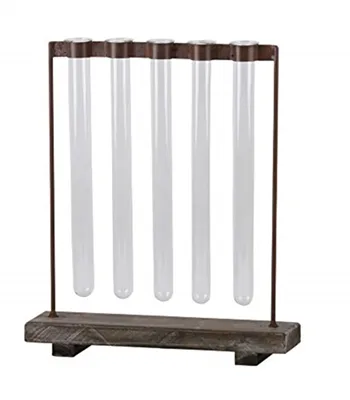 Urban Trends Metal Clustered Bud Vase With 5 Glass Tube Vases On Rectangular Wooden Base