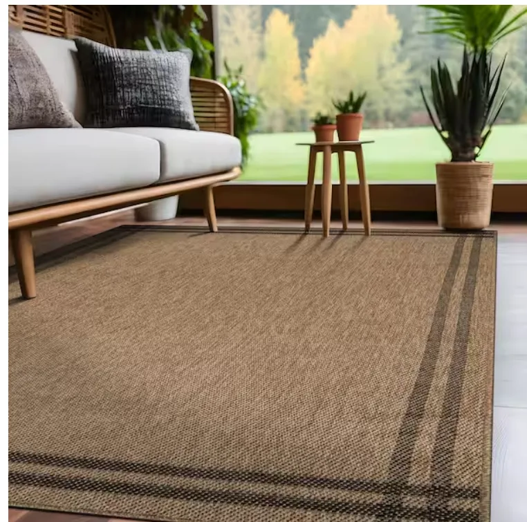 Beverly Rug Natural Border Striped Washable Easy Jute Modern Indoor/outdoor Rug