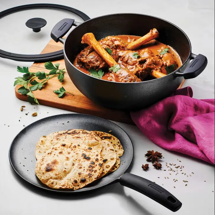 Tramontina 3 Piece Cast Iron 7 Quart Deep Kadai & 11" Flat Tawa Cookware Set