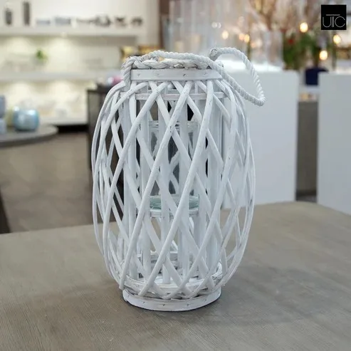 Urban Trends Yuli Bamboo Lantern With Rope Handle And Glass Candle Holder Insert