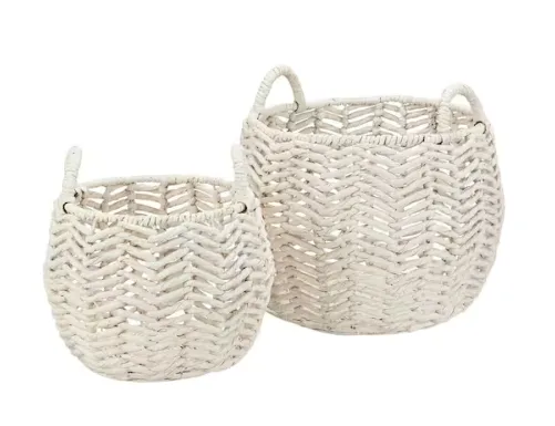 Stylewell: 2-pk Ivory Round Water Hyacinth Decorative Basket With Handles