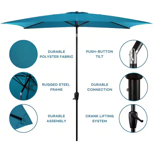 Sun-ray: Rectangular Steel Market Umbrella In Teal