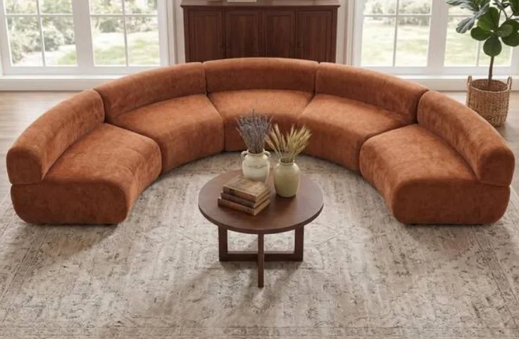 Serene 118.5" Fabric Upholstered Modular Curved Compressed Sectional Sofa