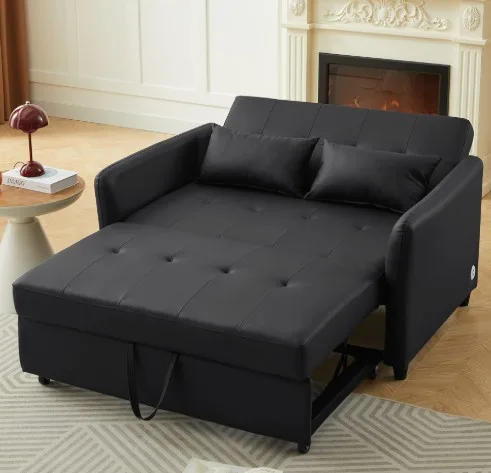 Name Brand Convertible Faux Leather Chaise Sleeper Bed Futon