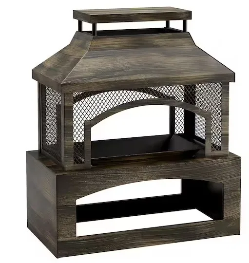 Bestier Steel Outdoor Wood Burning Fireplace With Wood Storage Rectangular Freestanding