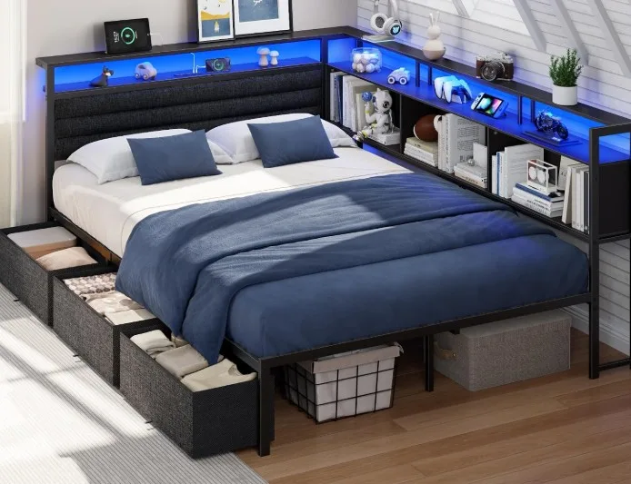 Name Brand Bed Frame With 3 Storage Drawers And Led Lights