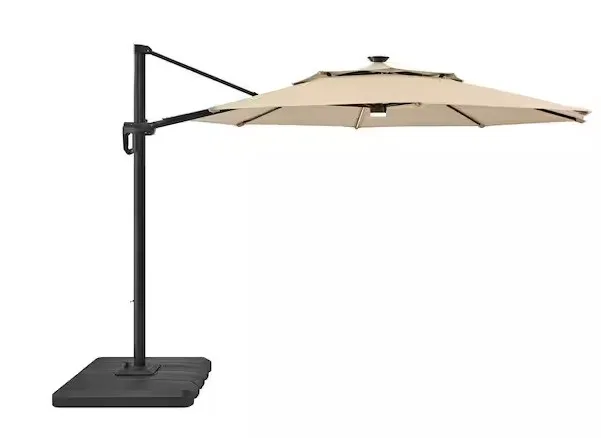 Hampton Bay 11' Aluminum Cantilever Solar Led Offset Patio Umbrella With Base